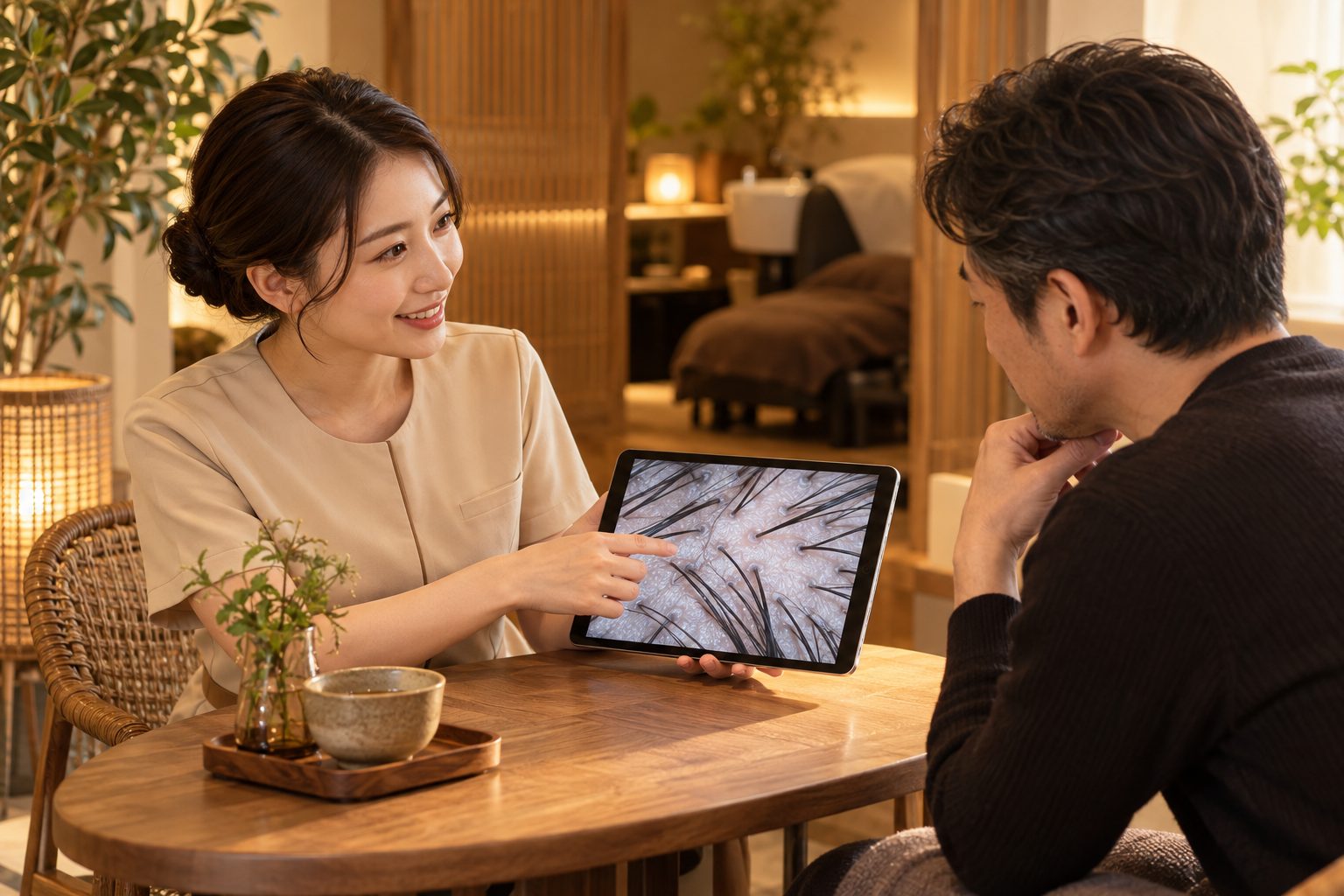 スコープ画像を見ながらカウンセリング
